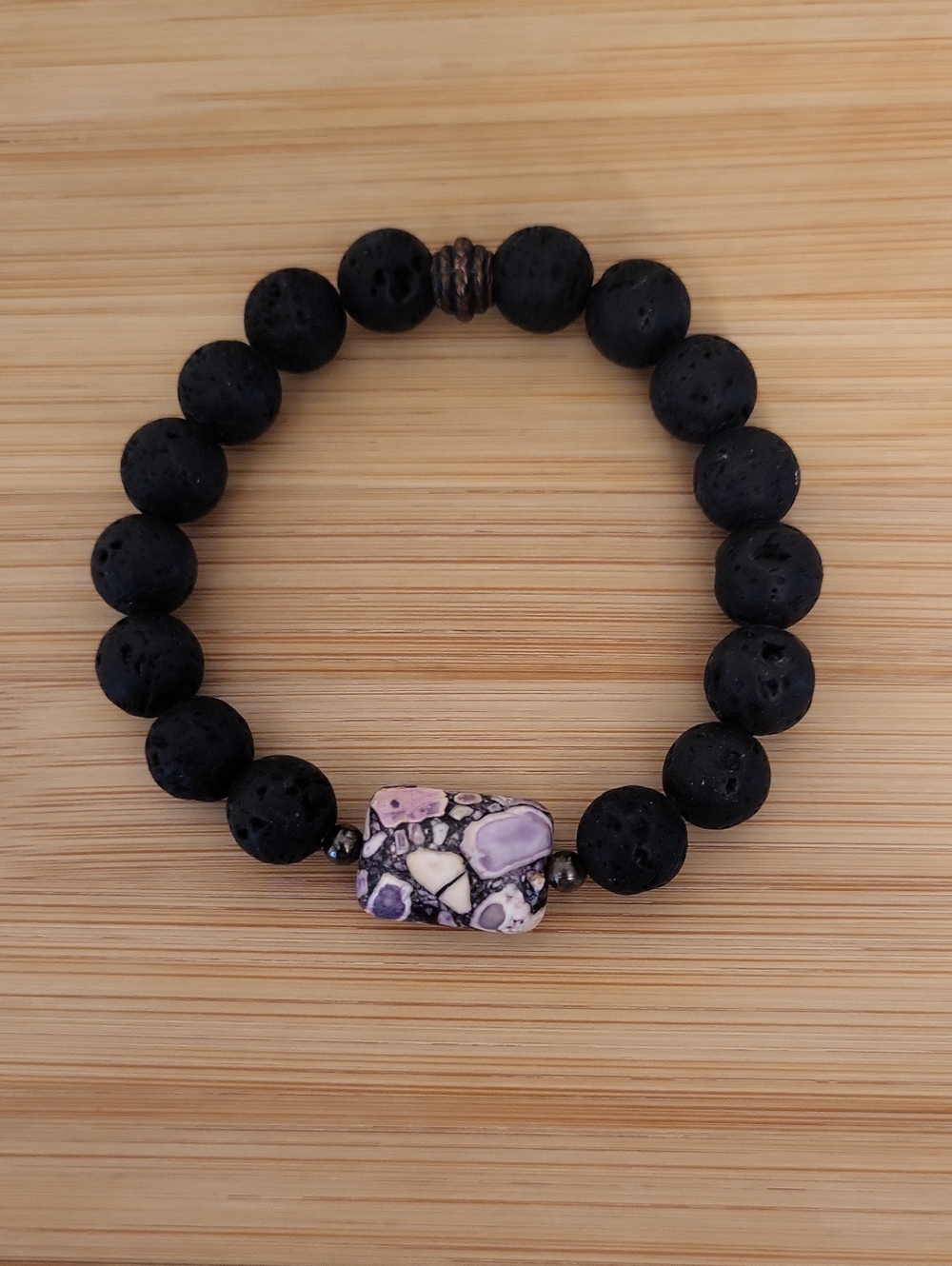 Basalt (Lava Rock) & Opalized Fluorite Stretch Bracelet
